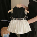 Kinderkleidung 2024 Sommer Neue Mode Tank Top für Mädchen Süßes, cooles Mode-Rock-Set Baby Mädchen Süße einfache Kleidung