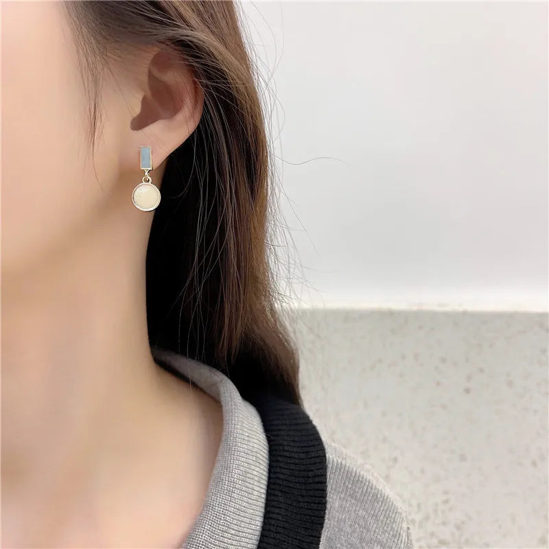 Korean Round Square Enamel Pendant Earring New Temperament Simple Contrast Color Earrings Lovely Jewelry Wholesale Gift