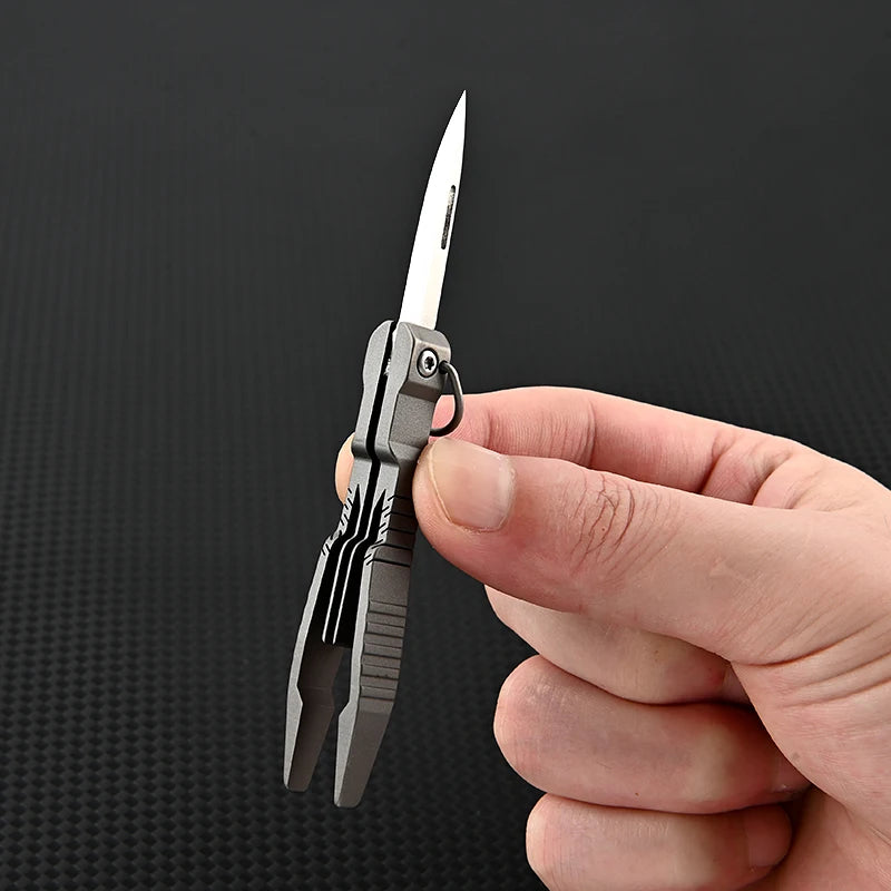 Titanium Alloy Tweezers With Knife D2 Steel Blade Outdoor EDC Portable Tool Flat Head Eyebrow Clip Repair Fixture Unpacking Tool