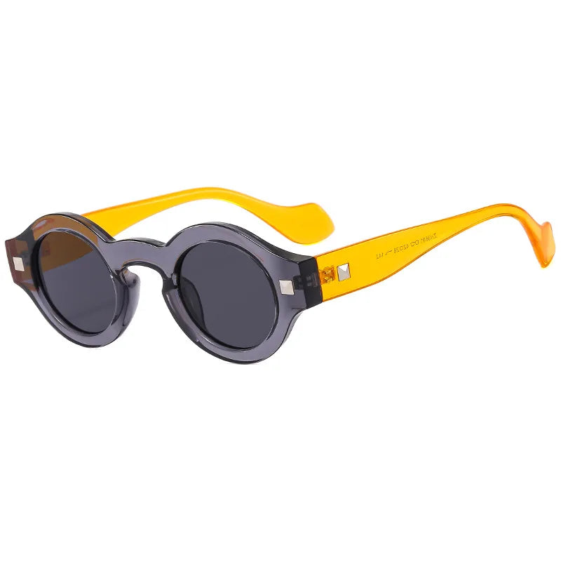 Vintage Rivet Small Round Sunglasses Women Men Metal Hinge Glasses Frame Grey Transparent Shades Outdoor Eyewear