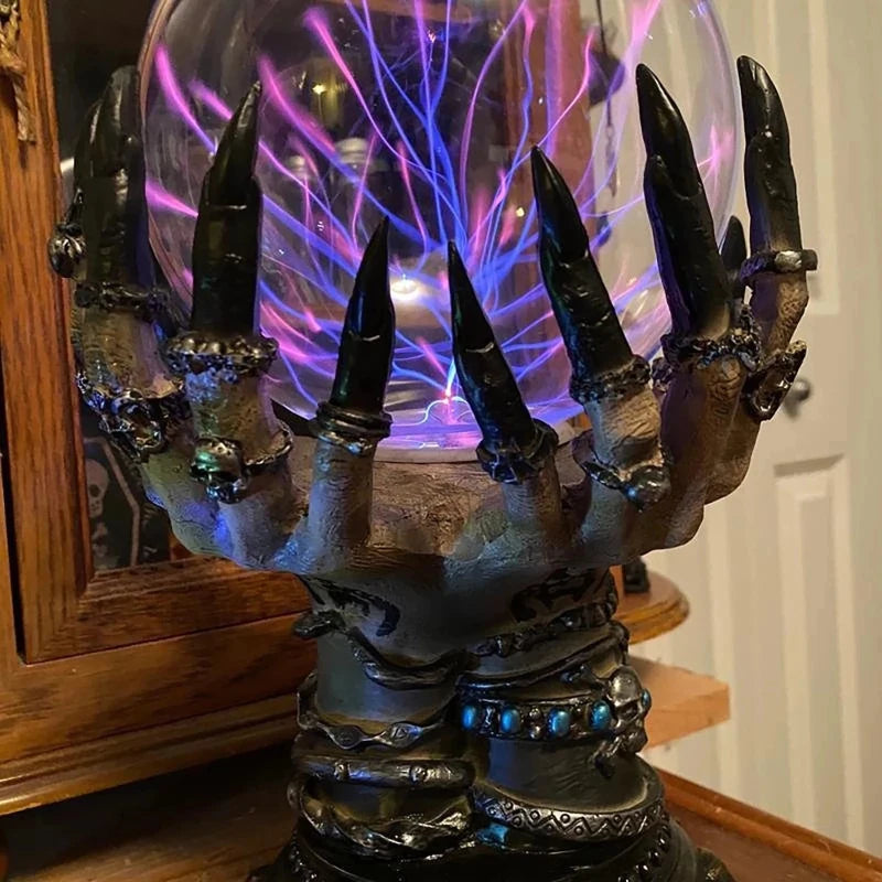 Glowing Deluxe Cellular Crystal Ball Luminous Witch Hand Electrostatic Plasma Light Serve Skull Finger Hallow Spooky Decor