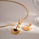 Uworld 18K vergoldeter Edelstahl Klassische ägyptische halbkreisförmige, fächerförmige Ohrringe für Damen Bijoux Femme Gala Geschenk