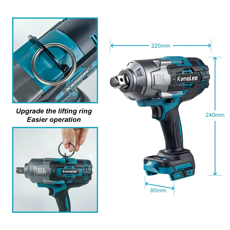 Kamolee 3100NM Brushless Electric Wrench 3/4 inch Cordless Impact Wrench Handheld Power Tool For Makita 18v Battery