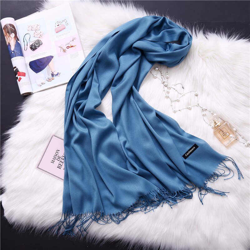 Luxury Solid Women Scarf Winter Cashmere Pashmina Shawls Warm Lady Blanket Wraps Bufanda Scarves Tassel Neck Echarpe 2022