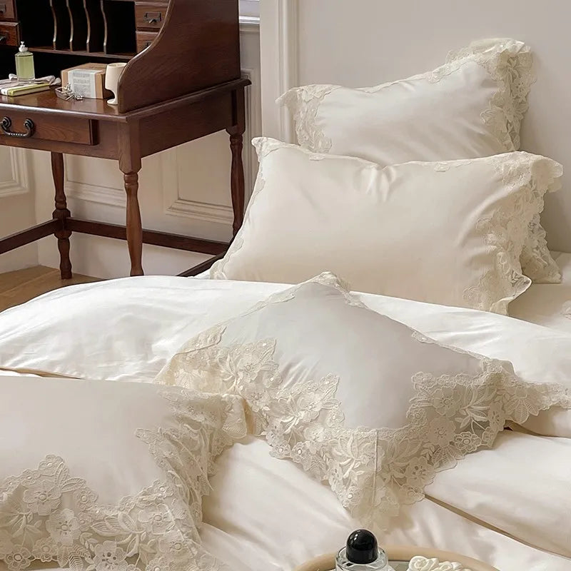 4/7Pcs French Romantic Wedding Chic White Lace Bedding Set 1000TC Egyptian Cotton Ultra Soft Duvet Cover Bed Sheet Pillowcases