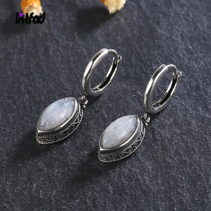 Natural Moonstone Pendant Earrings 925 Sterling Silver Jewelry for Women Fashion Retro Texture Wedding Party Accessories Gift