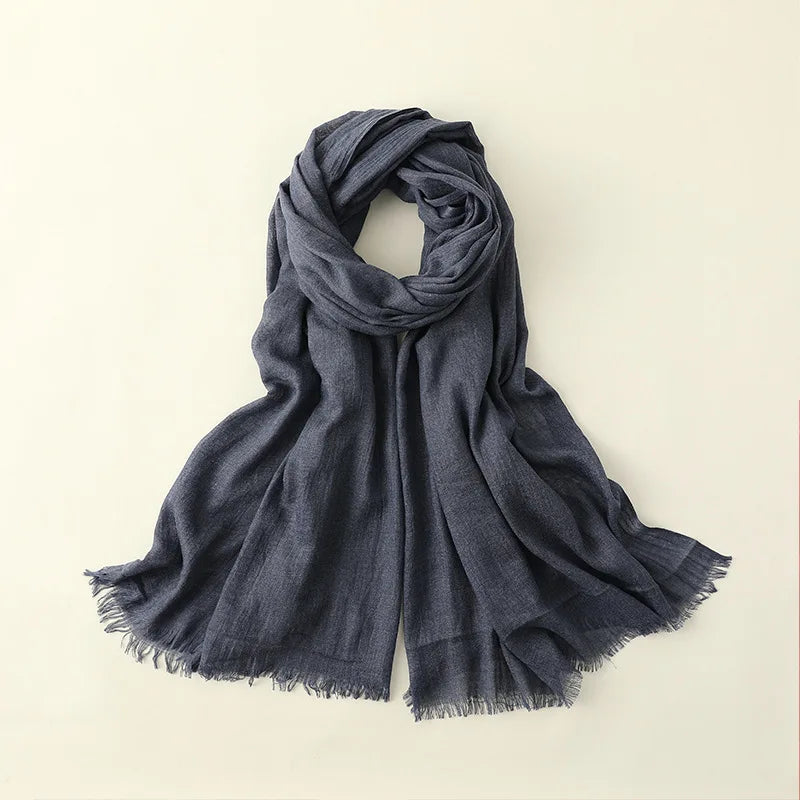 Solid Color Cotton Linen Scarf for Women Lady Literature Anti-sunburn Long Tassel Scarves Autumn Soft Gauze Wrap Shawls New
