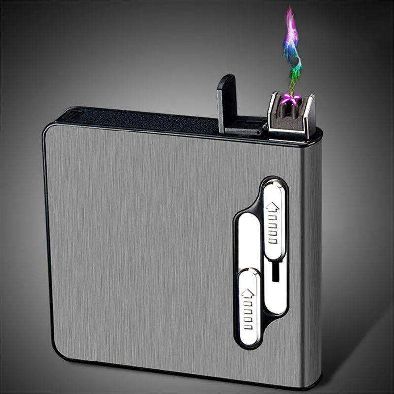 10pcs 20 Large-capacity Cigarettes USB Rechargeable Cigarette Case Lighter Double Arc Moisture-proof Lighter Gift for Men