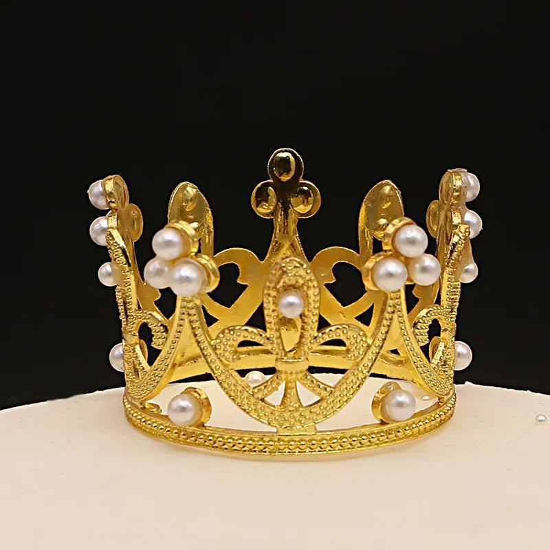 1Pcs Mini Crown Cake Decoration Gold Silver Pearl Tiara Crowns for Children Hair Ornaments DIY Cake Topper Wedding Decoration