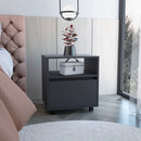 Bedroom Nightstand , End Table, Side Table Casters, Single Drawer-Black Bedroom Furniture Nightstands