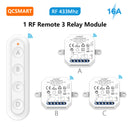 QCSMART Wireless RF 433Mhz 110-220V 16A Light Swich Relay Module Small Device with 4 Button Remote Controller