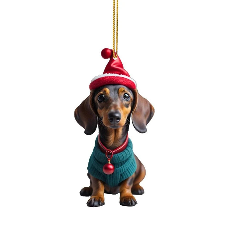 Funny Dog Christmas Tree Ornament Christmas Dog Car Hanger Pendants Christmas Decoration Acrylic Craft Dog Home Decor Xmas Party