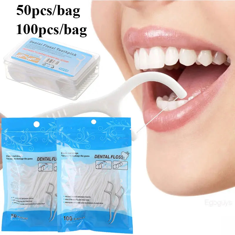 50/100pcs Dental Floss Flosser Picks Toothpicks Teeth Stick Tooth Cleaning Interdental Brush Dental Floss Pick Cleaning Tooth