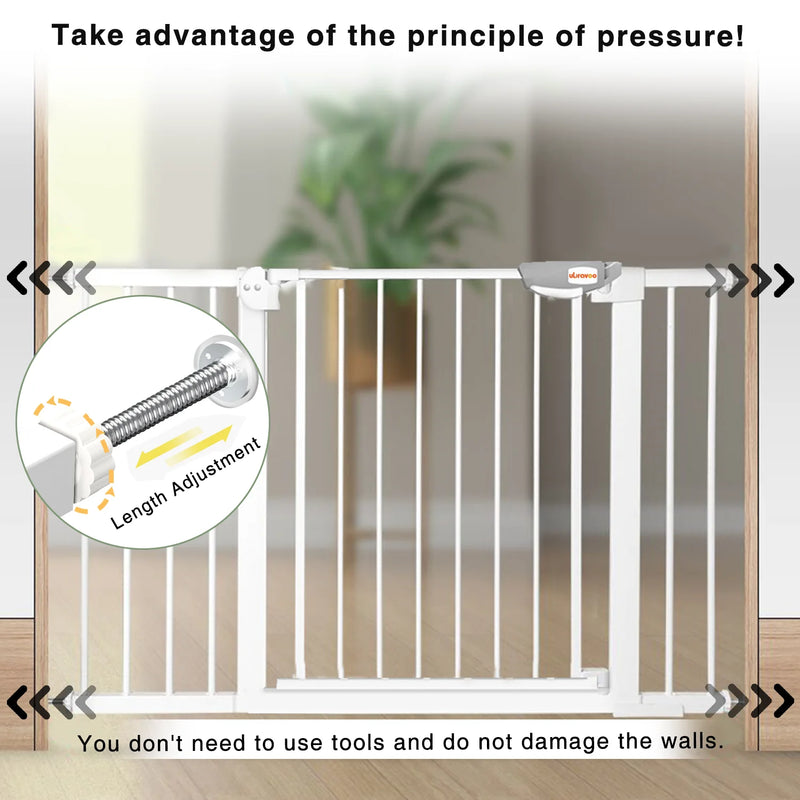 UBRAVOO Baby Gate for Doors and Stairs, Height 100 cm, Safety Pet Gate,  Automatic Closure, Triple Locking, JLB-MD01