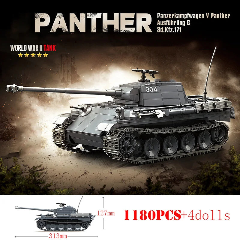 WW2 Military Germany Panther Medium Tank Panzer IV Tank Building Blocks Army Weapons Tiger I Heavy Tanks City Bricks Kids Toys