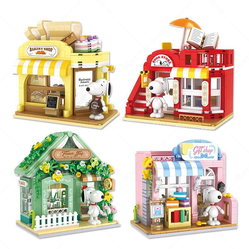 Genuine Anime Snoopy Action Figures Kawaii Cartoon Building Blocks Toy Bricks Assemble Educational Toys For Children Gifts