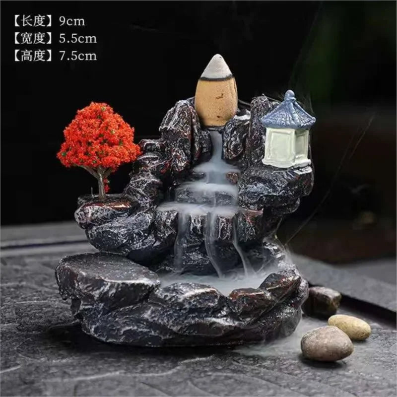 Backflow Incense Holder Waterfall Incense Burner Home Decor Aromatherapy Ornament Incense Cones with Backflow Incense Cones