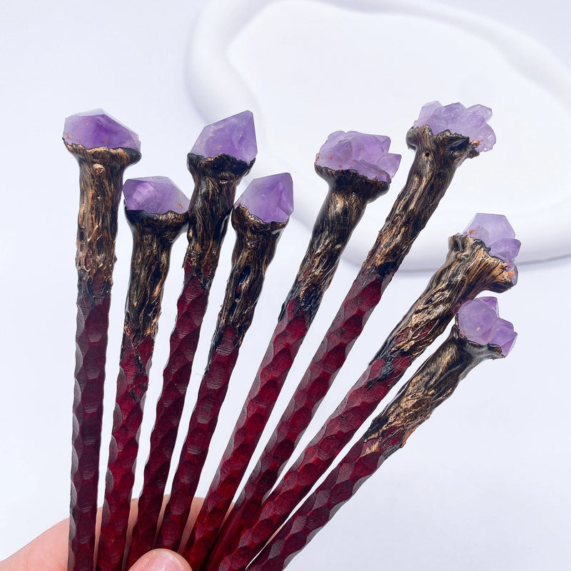 19CM Natural Crystal Stone Magic Stick Wand Witch Amethyst Flower Witchcraft Scepter Reiki Healing Home  Garden Decoration  Gift