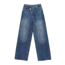 HH Women Trendy Cross Waist Wide Leg Jeans Asymmetrical Button Fly High Waist Baggy Denim Pants For Streetwear Y2K Outfits