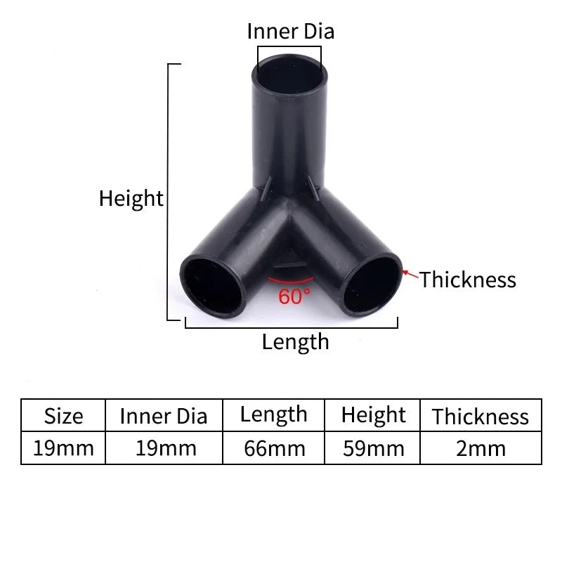 I.D 8/12/16/19mm Black Plastic Pipe Connector DIY Shelf Water Tube Joint Tent Fixed Connector Tee Four Way Elbow Straight Joint