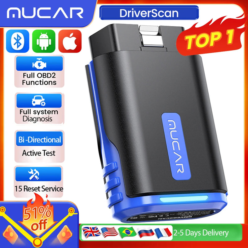 MUCAR DriverScan Auto OBD2 Diagnostic Tool All System Diagnosis Bi-directional Control Oil SAS 15 Reset for All Cars