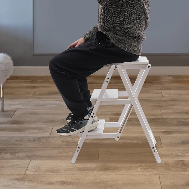 White Step Stool  3 Step Ladder Folding Step Stool used as a chair, stool, ladder or a shelf for storage