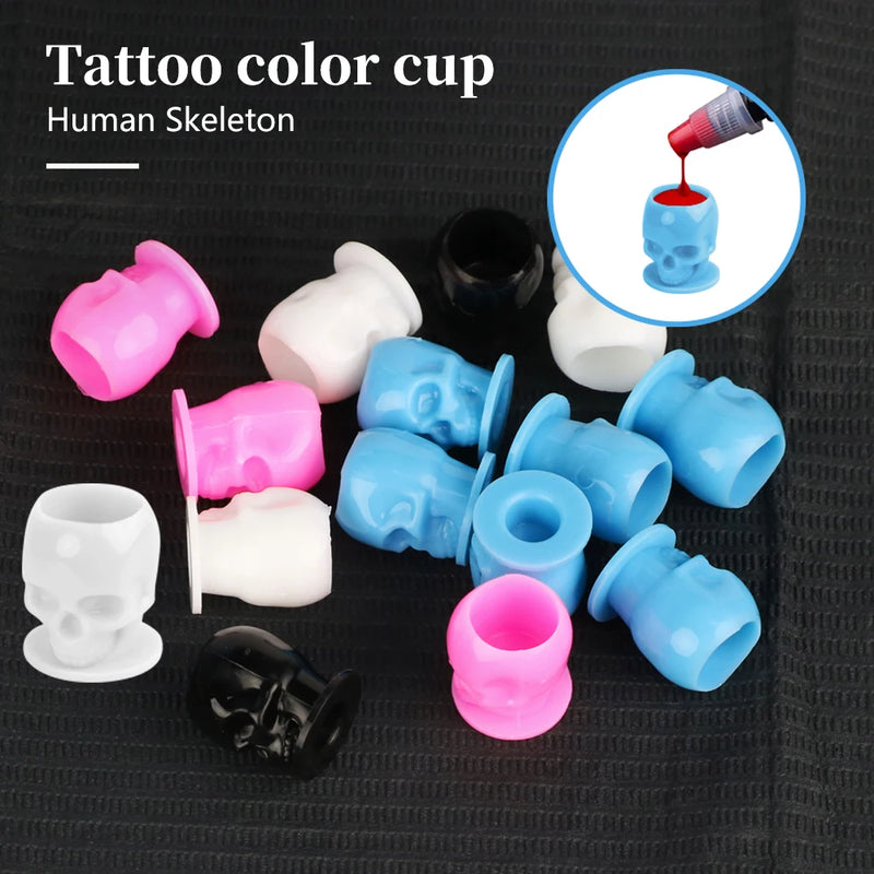 50 Pcs Safe Skull Design Tattoo Ink Cups Microblading Pigment Container Cap Holder For Permanent Makeup Tattoo Supplies Body Art