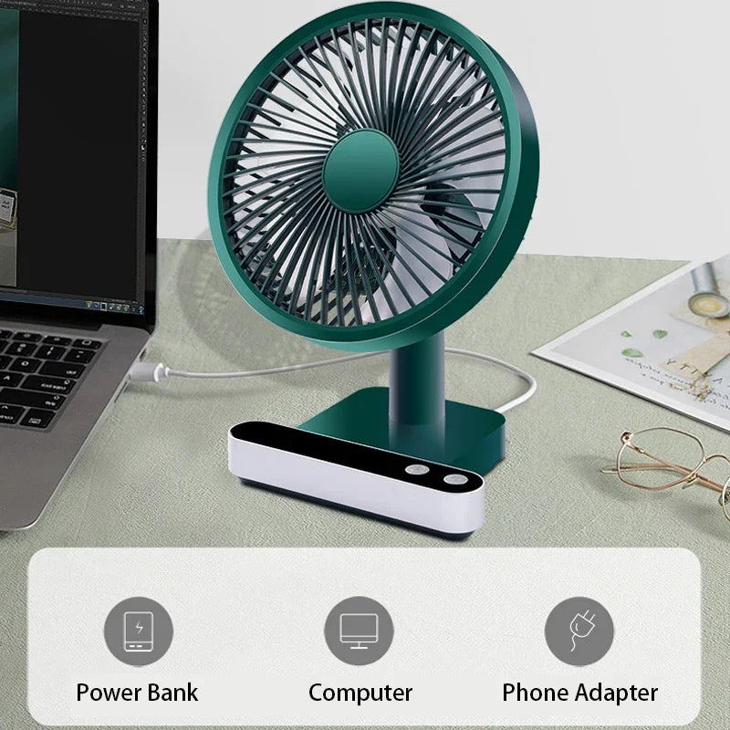 USB Rechargeable Oscillating Desk Fan 4 Speed Settings 5000mAh Mini Table Cooling Fan Adjustable Head Home Office Personal Fan