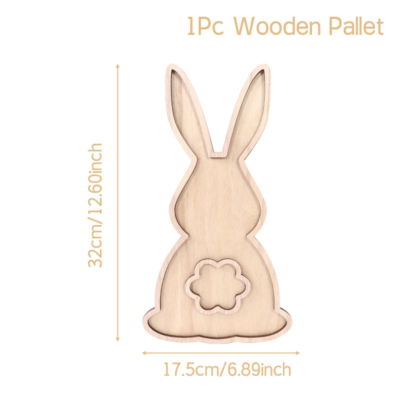 Wooden Easter Double Wavy Egg Rabbit Tray Happy Easter Party Decorations For Home 2025 Kids Favors Egg Bunny Pallet Snack Holder