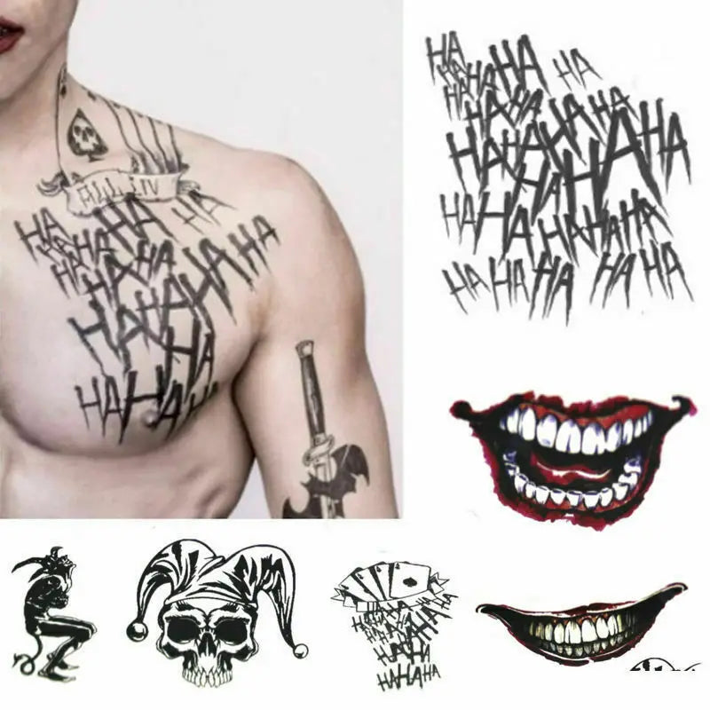 Halloween Tattoos Stickers Horror Makeup Joker Smile Stickers For Halloween Decoration Haunted House Cosplay Props Costume