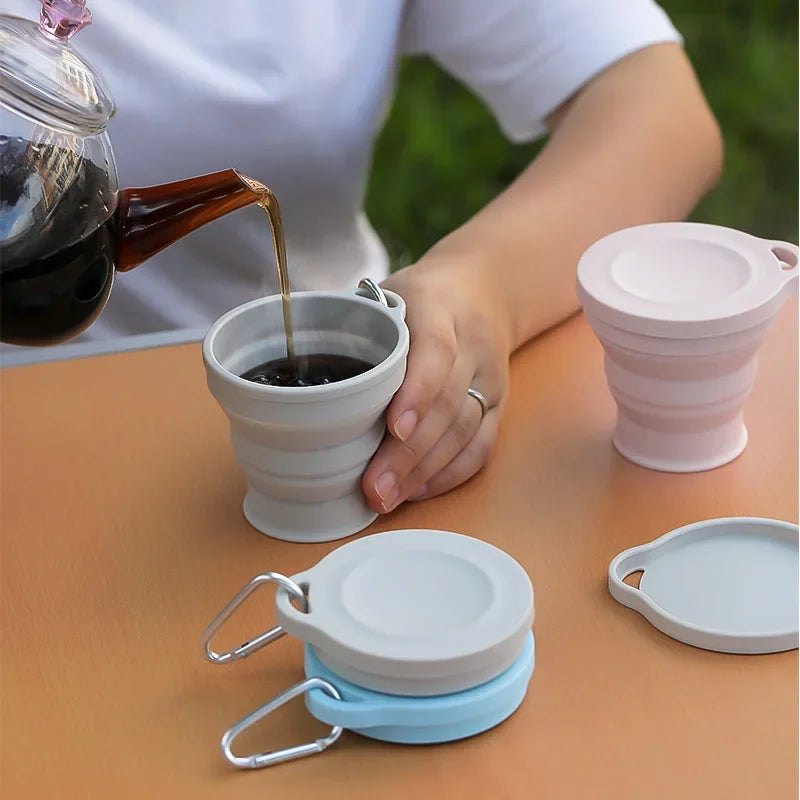 180ML Folding Cup Mini Retractable Cup Silicone Portable Teacup Outdoor Travel Coffee Telescopic Drinking Mug with Lid