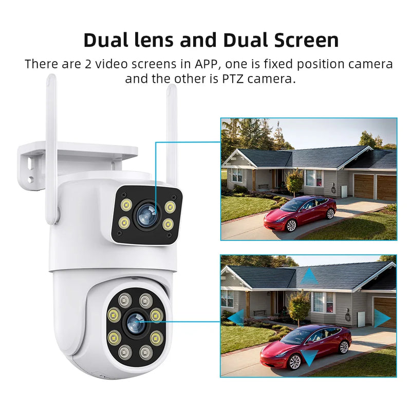 8MP Outdoor Surveillance Camera Dual Lens Dual Screen AI Auto Tracking IP Video Wifi PTZ Camera CCTV Two Way Audio