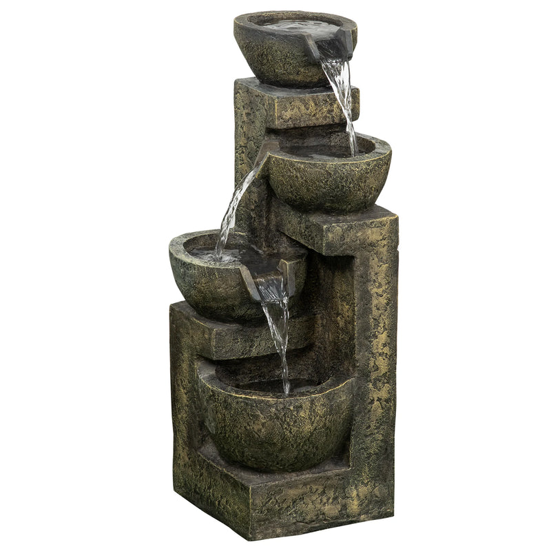 Outsunny Garden Fountain 5W 4 Tier Cascading Water Fountain with Water Pump and Adjustable Water Outlet for Decoration