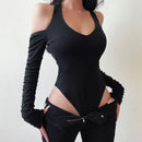 2025 Summer Female T-Shirts Long Sleeve T-Shirts Women Sexy Black Halter Backless Tops New Trendy Girls Designer Ruched Clothes