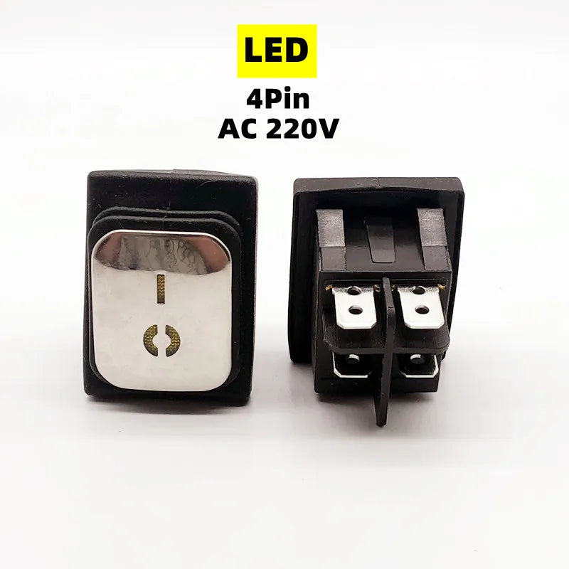 KCD4 Stainless steel waterproof rocker switch ON-OFF4/6Pin electrical equipment switch with LED power supply 16A 250V/20A 125VAC