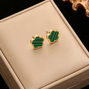 GANEMLY 316L Stainless Steel Golden Plum Blossom Plant Five Leaf Flower Set Necklace Earrings Bracelet Women Clover Jewelry Gift