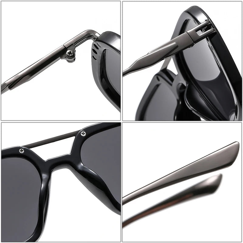 SO&EI Retro Double Bridges Square Men Sunglasses Shades UV400 Fashion Gradient Women Sun Glasses