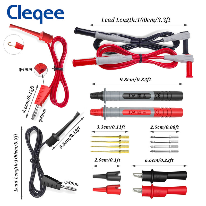 Cleqee P1308B 18PCS Test Lead Kit 4MM Banana Plug To Test Hook Cable Replaceable Multimeter Probe Test Wire Probe Alligator Clip