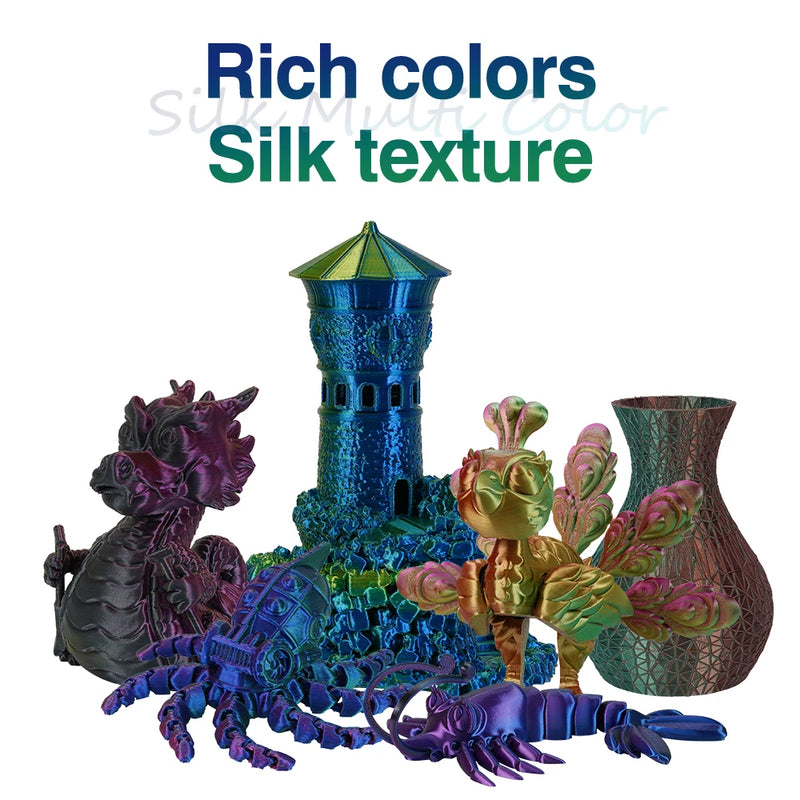 Tri-Color Dual-Color Silk Rainbow PLA Filament 1.75mm Accuracy+/-0.03mm 3D Printer Filament Compatible with Most FDM Printers