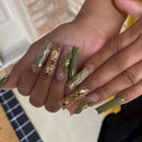 24Pcs Gold French Border False Nails Long Coffin False Nails with Rhinestones Ballerina Full Cover Nail Tips Press on Nails 2030