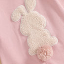 Lioraitiin Baby Girls Boys Easter Rompers Plush Bunny Embroidery Fur Ball Design Crew Neck Long Sleeve Spring Infant Jumpsuit