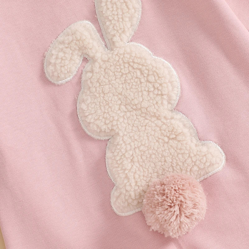 Lioraitiin Baby Girls Boys Easter Rompers Plush Bunny Embroidery Fur Ball Design Crew Neck Long Sleeve Spring Infant Jumpsuit