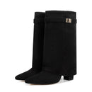 Ladies' Autumn and Winter New Pointed Knee High Women's Boots, Thick High-heeled Long Pants Boots, Fashionable Mid Rise Boots