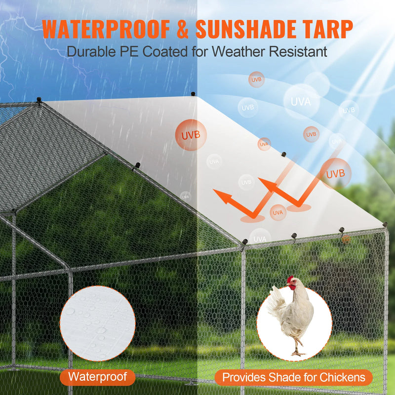 SucceBuy Large Metal Chicken Coop Walk-in Chicken Runs for Yard Spire Hen for Outdoor Backyard Farm Duck Rabbit Cage Poultry Pen