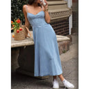 Fashion Spaghetti Strap Dresses For Women Summer Casual Beach Vestidos Midi Dress Sleeveless Slim A Line Dress