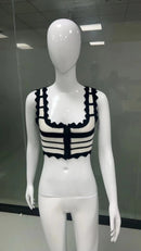 Tossy Striped Contrast Color Knitted Skirt Set 2-piece Summer Backless Casual Vest Top Women's Set 2-piece Sleeveless Skirt Set