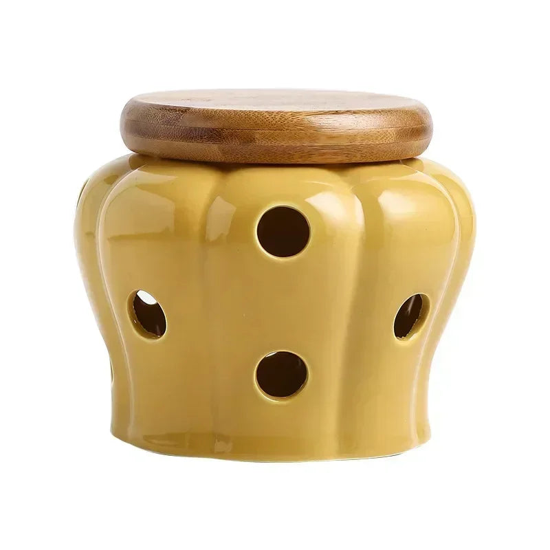 White Ceramic Garlic Storage Jar with Lid Exquisite Hollow Storage Jar Garlic Ginger Jar Candle Lampshade Household Candy Box