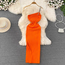 YuooMuoo Women Dress Sexy One Shoulder Package Hips Split Bodycon Dress Summer Fashion Lady Knitting Long Party Vestidos