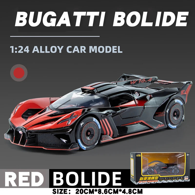 1:24 Bugatti Bolide Alloy Sport Car Model Diecast Sound And Light Pull Back  Toy Collecting Hobbies Children's Birthday Toy Gift