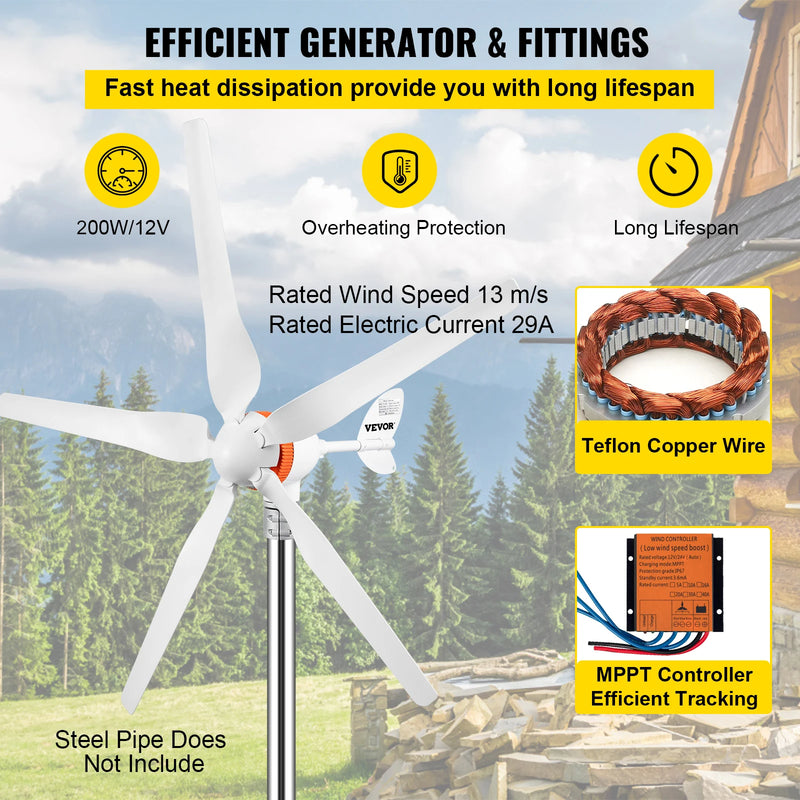 SucceBuy Wind Turbine Generator 300W 400W 500W With MPPT/Charge Controller Windmill RV Yacht Farm Small Wind Generator Home Use
